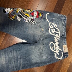Ed Hardy Blue Jeans with Graphic Design